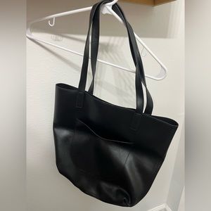 Black Faux Leather Black Tote